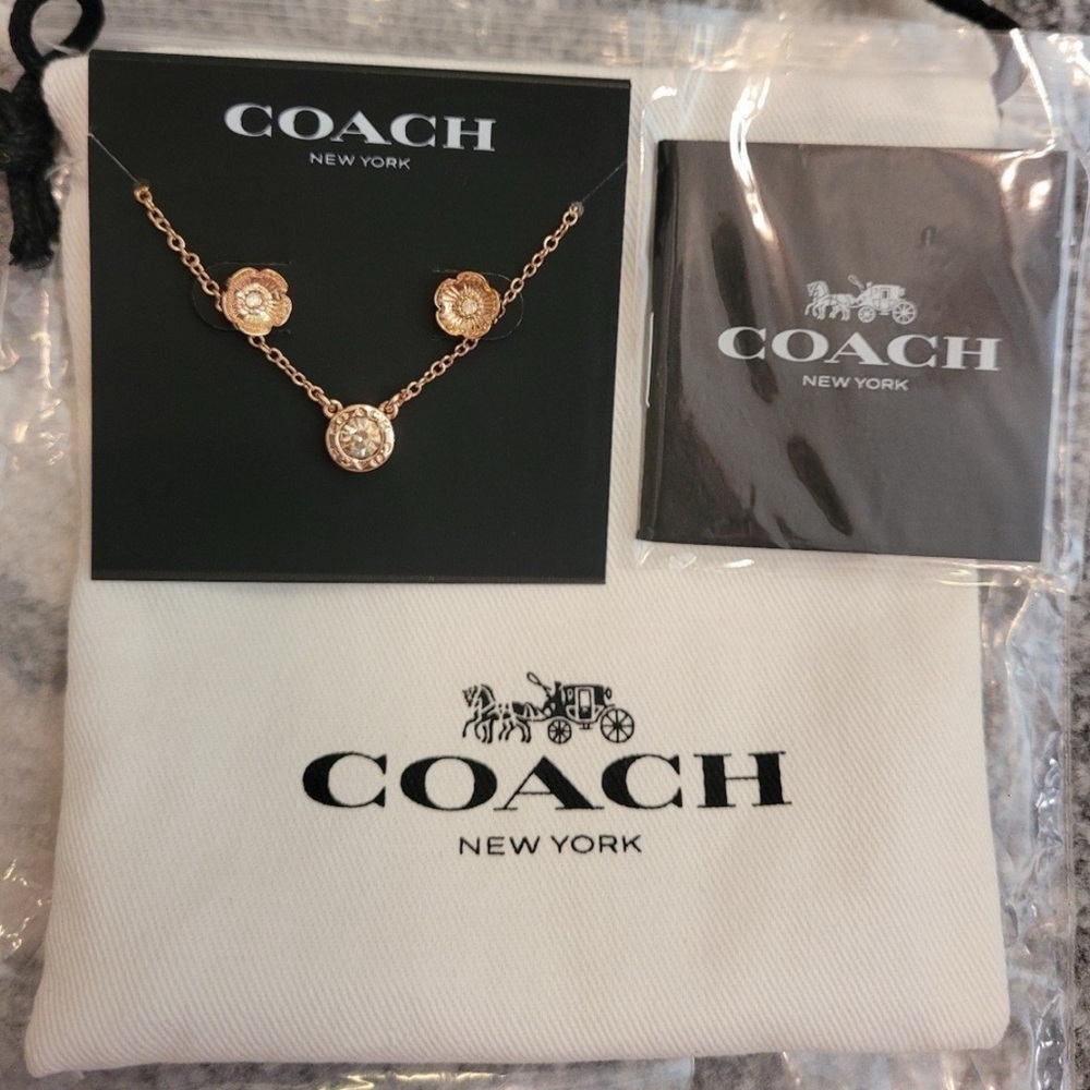 Coach Rose Gold Necklace and Earring Set